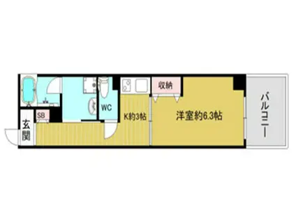 古湊第2リーフビル(1K/6階)の間取り写真