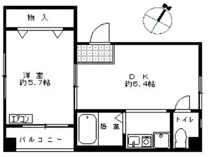 ASHIYA516(1DK/2階)の間取り写真