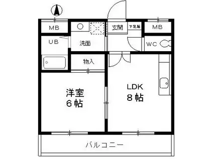 フェニックスハイツ中西(1LDK/2階)の間取り写真