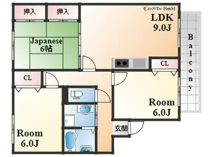 ヴァンベール芦屋(3LDK/1階)の間取り写真
