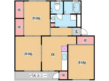 渦ヶ森コーポ(3DK/5階)の間取り写真