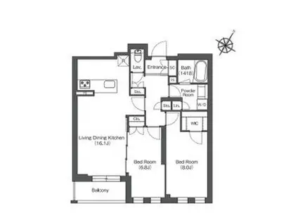 ミレーネ芦屋東山(2LDK/2階)の間取り写真