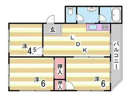 北野林ハイツ(2LDK/4階)の間取り写真