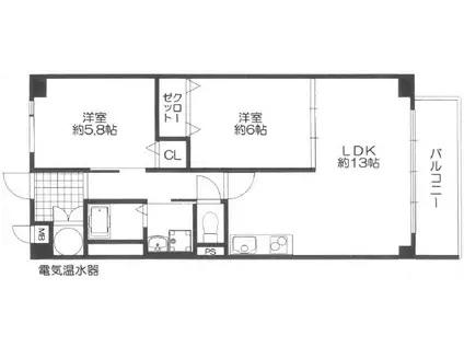 加藤マンション神戸(2LDK/6階)の間取り写真