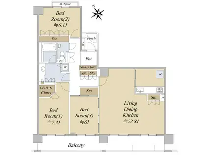 パークハイム朝日ヶ丘芦屋ヒルズ(3LDK/6階)の間取り写真