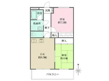 芦屋ライフ(2DK/1階)の間取り写真