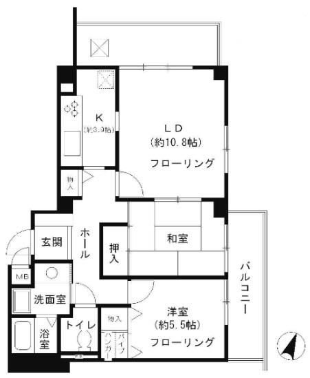 芦屋ガーデン(2LDK/4階)の間取り写真