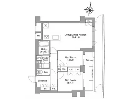 ミレーネ神戸住吉本町(2LDK/1階)の間取り写真