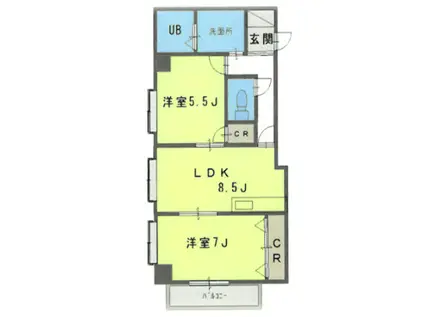 ブルーノ芦屋(2LDK/2階)の間取り写真