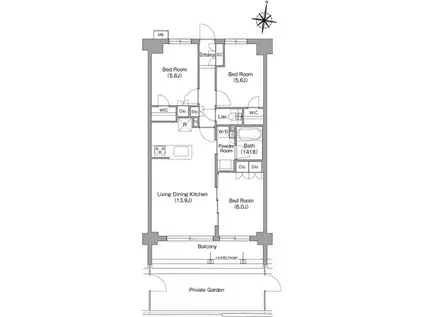 ミレーネ神戸住吉本町(3LDK/B1階)の間取り写真
