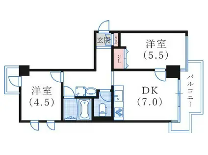 ライオンズマンション三宮磯上公園(2DK/12階)の間取り写真
