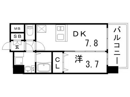 ファステート神戸マージュ(1DK/9階)の間取り写真