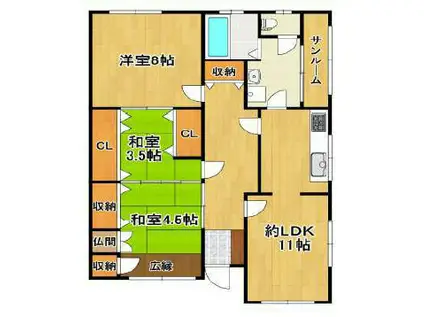 神戸市西神山手線 県庁前駅(兵庫) 徒歩10分 1階建 築77年(3LDK)の間取り写真