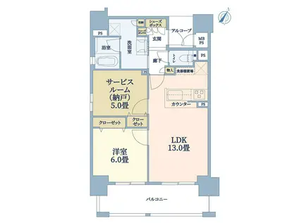 ザ・神戸北野レジデンス(2LDK/13階)の間取り写真