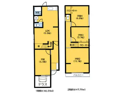 阪急電鉄神戸線 王子公園駅 徒歩11分 2階建 築50年(4LDK)の間取り写真