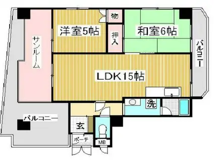 プリオーレ神戸(2LDK/14階)の間取り写真