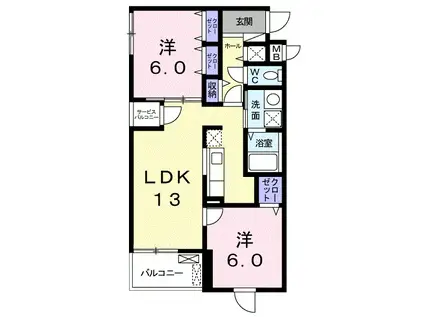 グラン マーリエ(2LDK/2階)の間取り写真