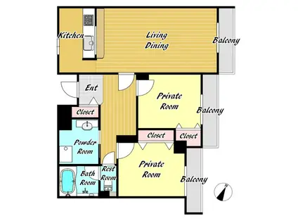 ロイヤル苦楽園(2LDK/2階)の間取り写真