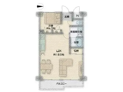 魚崎レックスマンション(1LDK/2階)の間取り写真