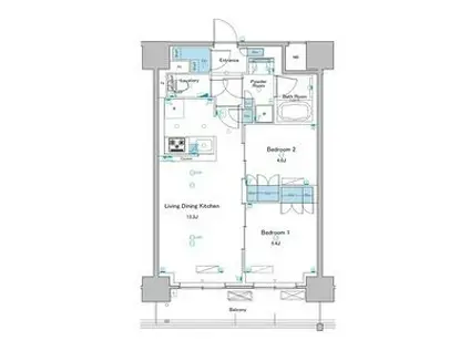 ブランシエスタ西宮(2LDK/8階)の間取り写真
