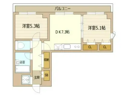 イトーピア三宮アーバンステージ(2DK/4階)の間取り写真