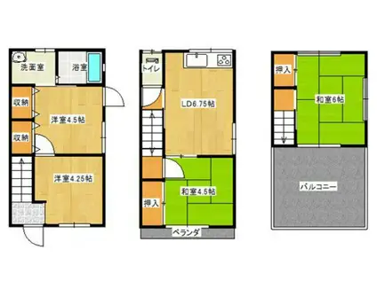 阪神電鉄本線 青木駅 徒歩4分 3階建 築29年(3DK)の間取り写真