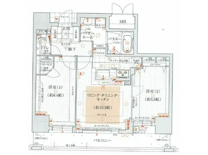 エステムプラザ神戸元町・海岸通(2LDK/9階)の間取り写真
