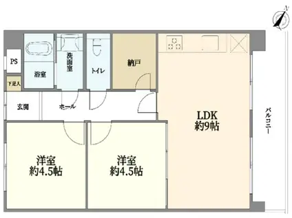 甲南本山ハイム(2LDK/2階)の間取り写真