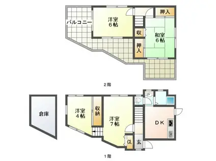 阪急電鉄神戸線 六甲駅 徒歩22分 2階建 築48年(4DK)の間取り写真