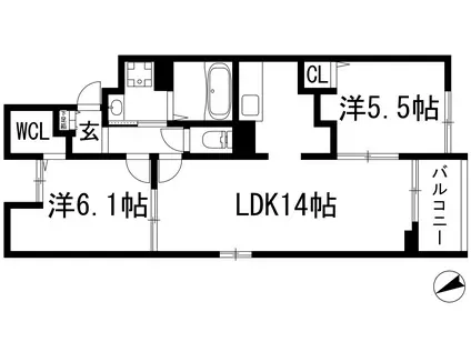 ベルフローラ(2LDK/1階)の間取り写真