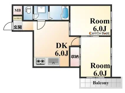 シャルム桜ヶ丘(2DK/2階)の間取り写真