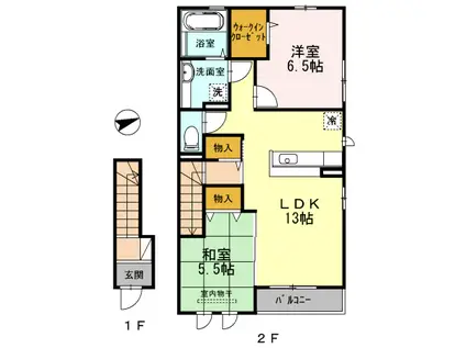 ベルドミール(2LDK/2階)の間取り写真