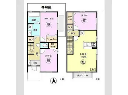 原田タウンハウス(3LDK/1階)の間取り写真