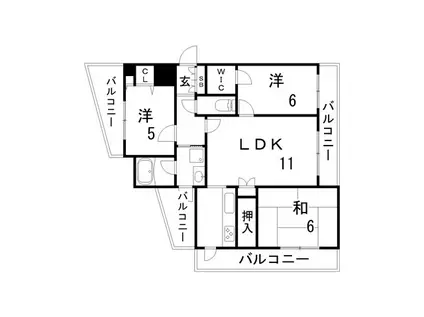 ワコーレガーデンヒルズ会下山(3LDK/1階)の間取り写真