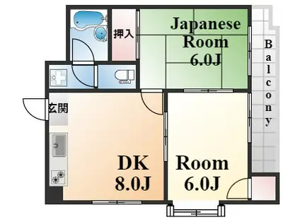 ライフェスト御影パートⅠ(2DK/2階)の間取り写真