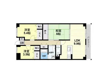 ベレッツァ芦屋3(3LDK/1階)の間取り写真