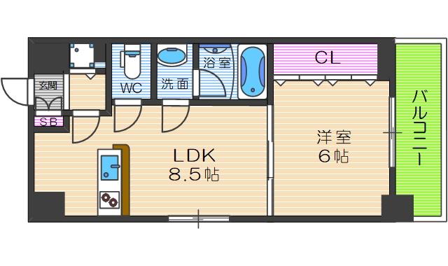 CODE西宮甲子園口(1LDK/7階)の間取り写真