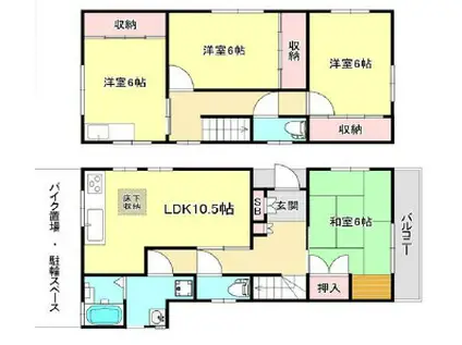 阪急電鉄神戸線 王子公園駅 徒歩12分 2階建 築45年(4LDK)の間取り写真