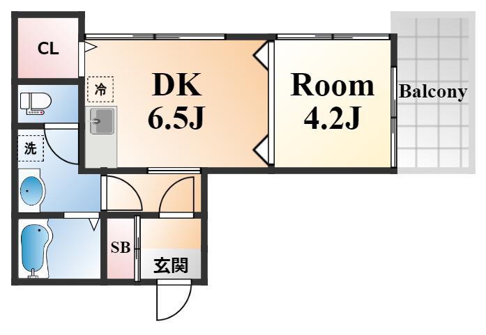 カーサ六甲友田町(1DK/4階)の間取り写真