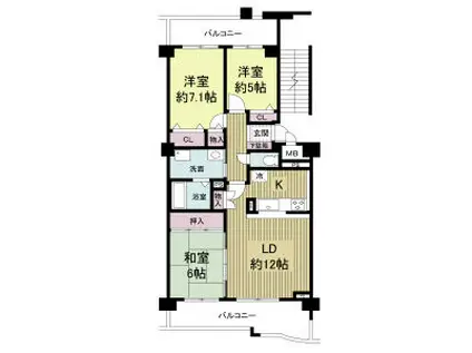 KDXレジデンス夙川ヒルズ(3LDK/2階)の間取り写真