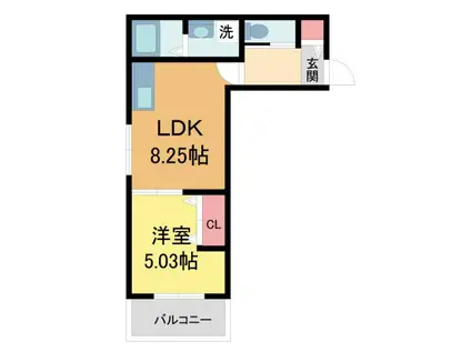 グランディール清華Ⅱ(1LDK/2階)の間取り写真