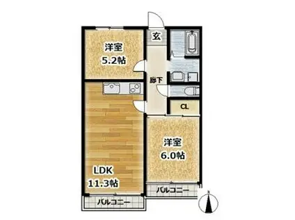 西御影グリーンハウス(2LDK/2階)の間取り写真