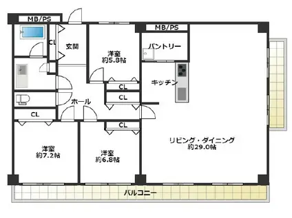 芦屋東山アーバンライフ(3LDK/6階)の間取り写真