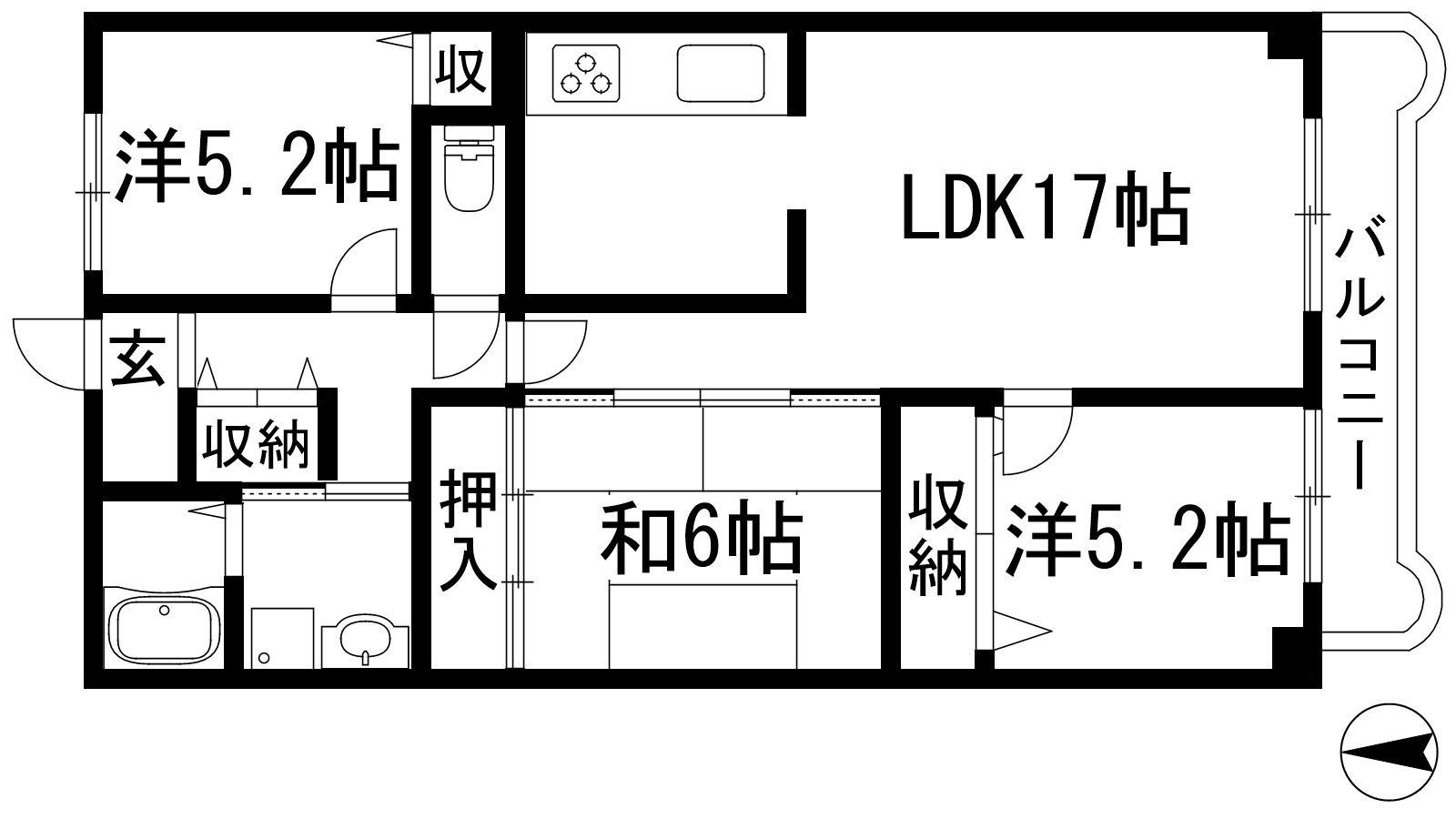 ドミールタワー幸大(3LDK/4階)の間取り写真