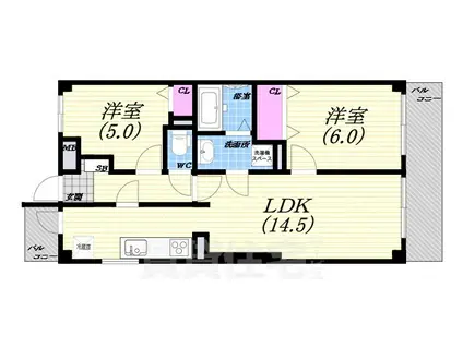 フェニックス北名次(2LDK/3階)の間取り写真
