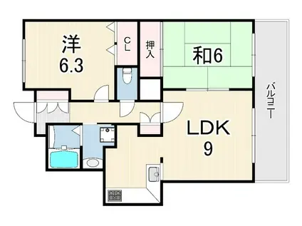 ファインビュ—西宮(2LDK/25階)の間取り写真