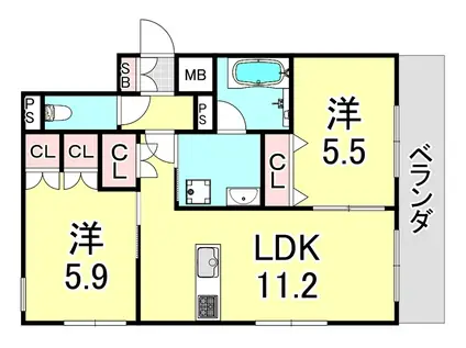 篠原中町2丁目ヘーベルメゾン(2LDK/1階)の間取り写真