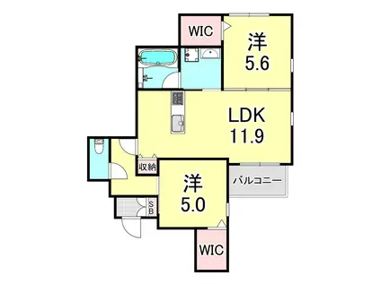 篠原中町2丁目ヘーベルメゾン(2LDK/2階)の間取り写真