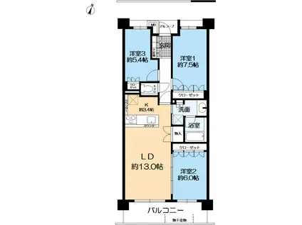 プラネスーペリア住吉本町(3LDK/3階)の間取り写真