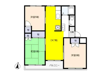 岩園サニーハイツ(3DK/1階)の間取り写真